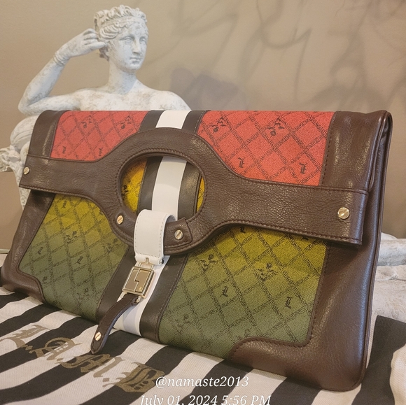 L.A.M.B. by Gwen Stefani Rasta Carlisle Clutch Luxury Designer NWOT Leather #794 - Picture 6 of 17